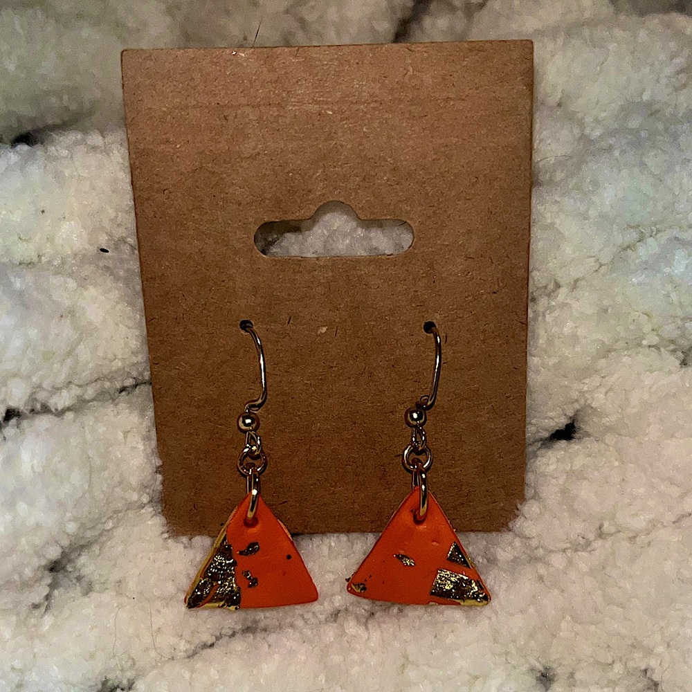 Handmade polymer clay boho gold flake dangle earrings
